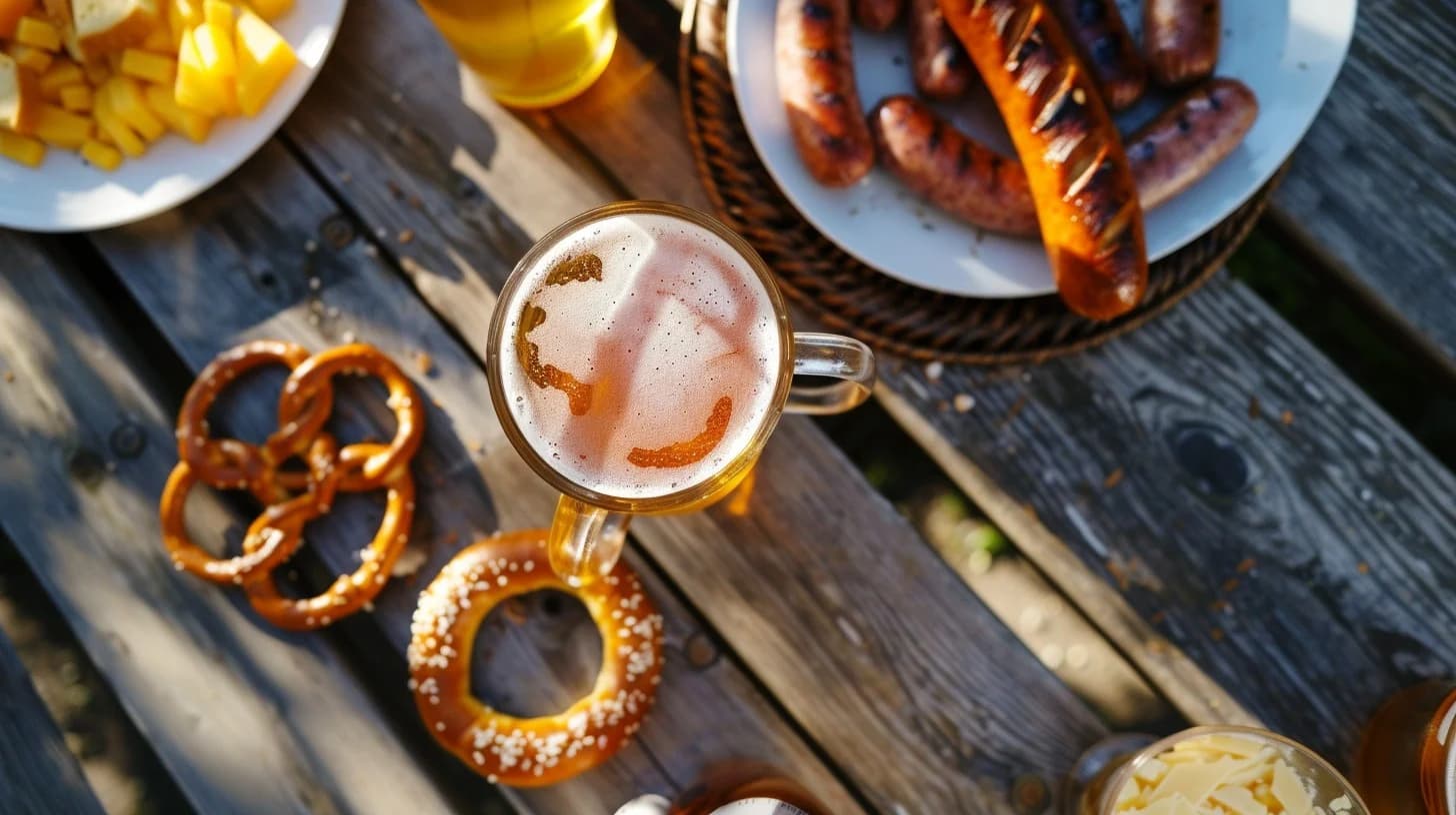 Öl, currywurst och pretzels
